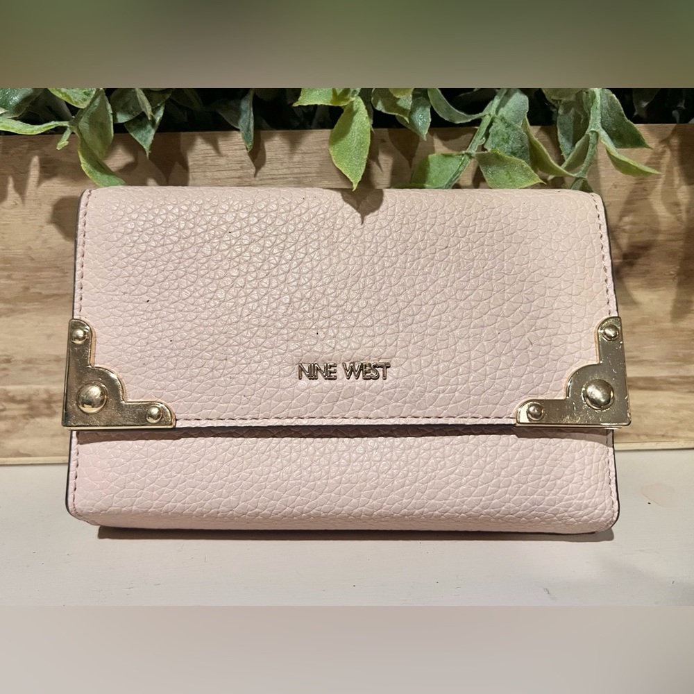 Nine West Blush Pink Pebbled Clutch Wallet with Gold Accents